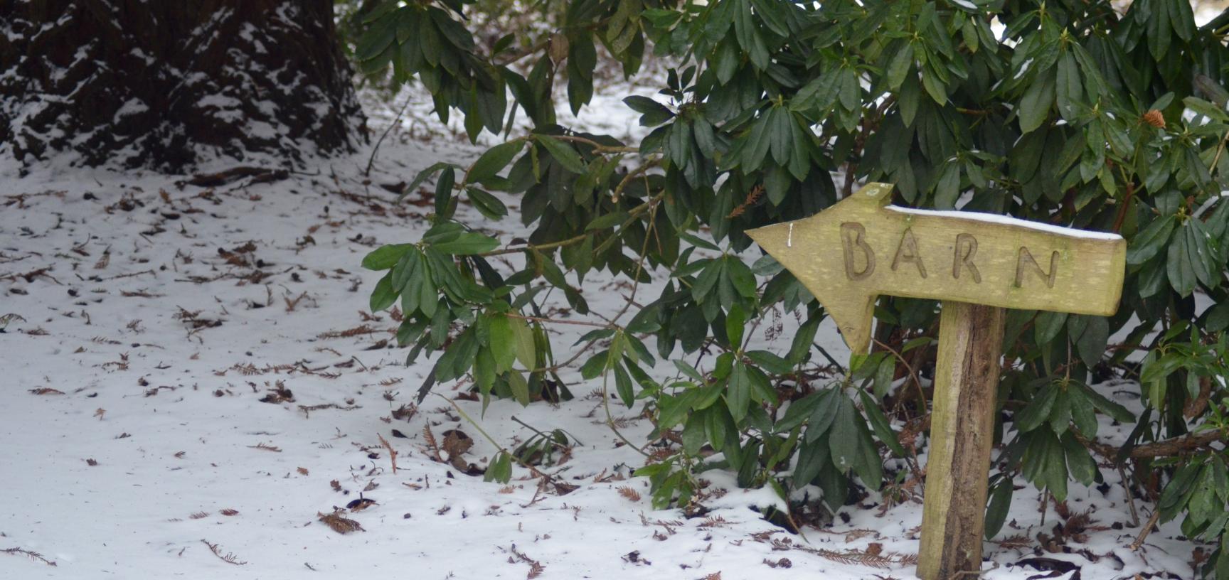 Snowy Barn Sign Arboretum