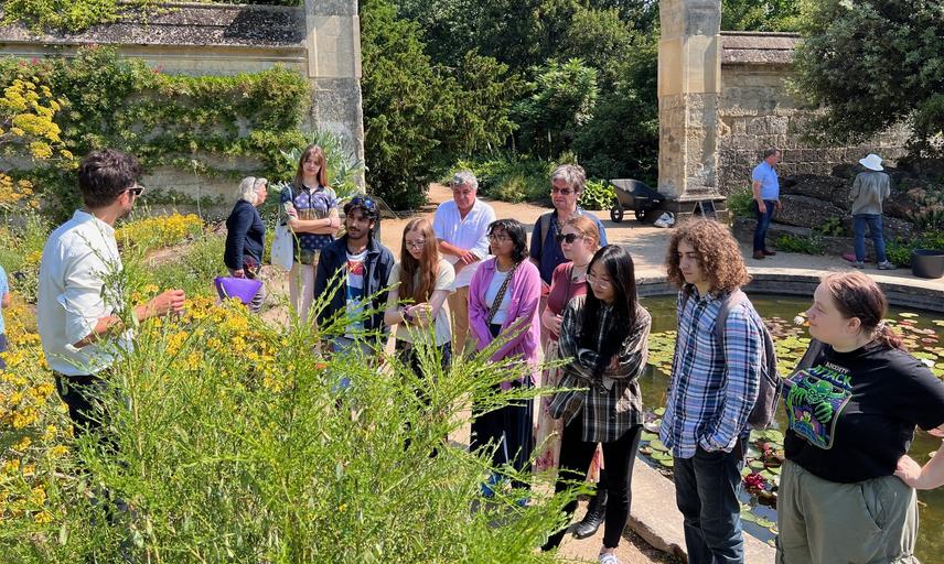 Students learning about Oxford Botanic Garden.