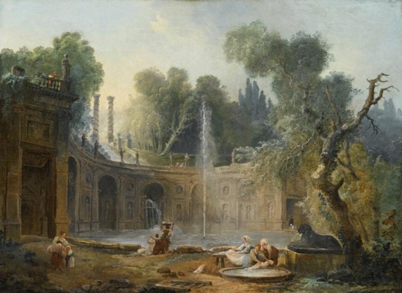 the teatro delle acque in the garden of the villa aldobrandini by hubert robert